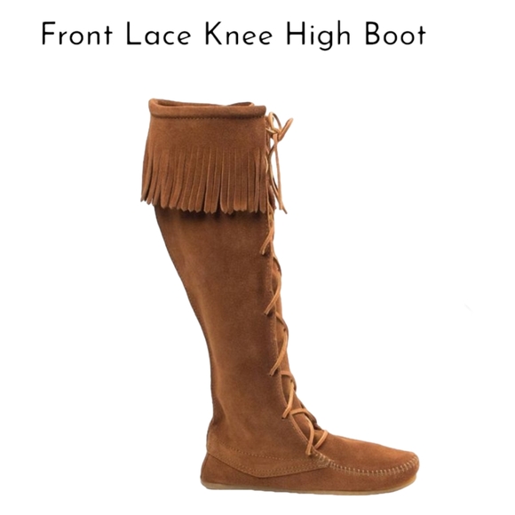 Minnetonka Shoes - Womens Sz 9 Minnetonka Knee High Front Lace Up Boots Moccasins Brown Lea…